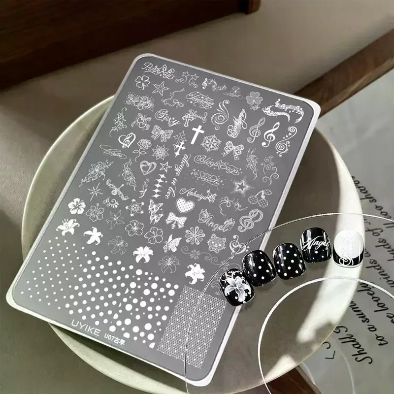 Polka Dot Bow Lily Butterfly Star Heart Snowflake Nail Art Transfer Printing Steel Plate Silicone Template Set Accessory