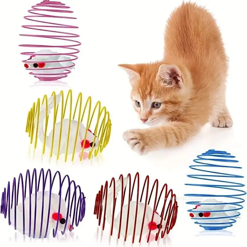 Cat Toy Balls Funny Stretchable Kitten Springs Toys Interactive Caged Rats Rolling Balls 1pc Random Color Cat Accessories