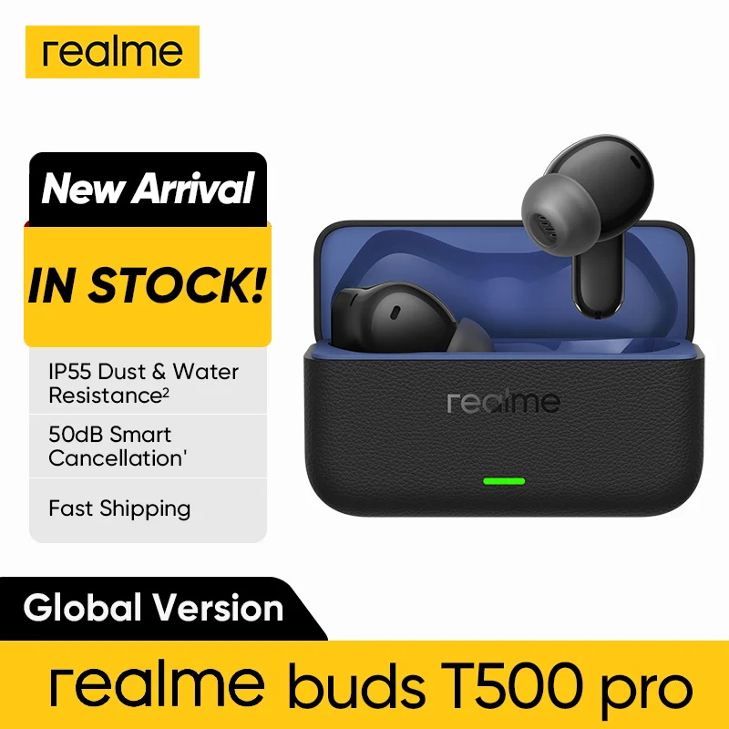 Global Version realme buds T500 pro  12.4mm Bass Driver LHDC Headphones 50dB Reduction Bluetooth 6.1 IP55 TWS Earbuds Wireless