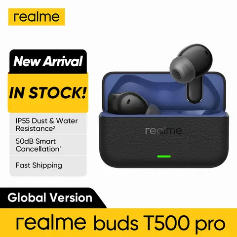 Global Version realme buds T500 pro  12.4mm Bass Driver LHDC Headphones 50dB Reduction Bluetooth 6.1 IP55 TWS Earbuds Wireless