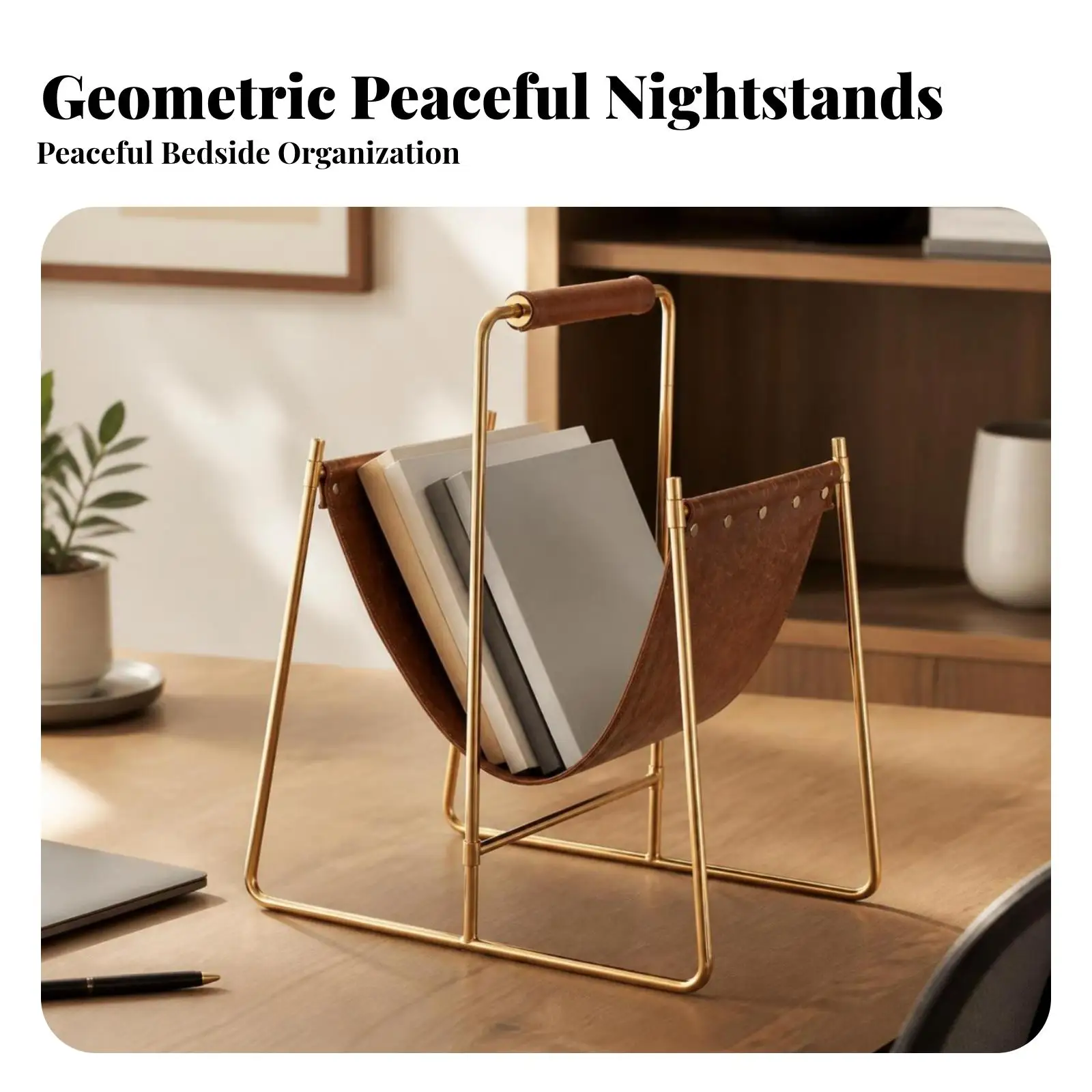 Leather Desktop Book Rack with Metal Stand for A4 Paper and Document Storage Organizer