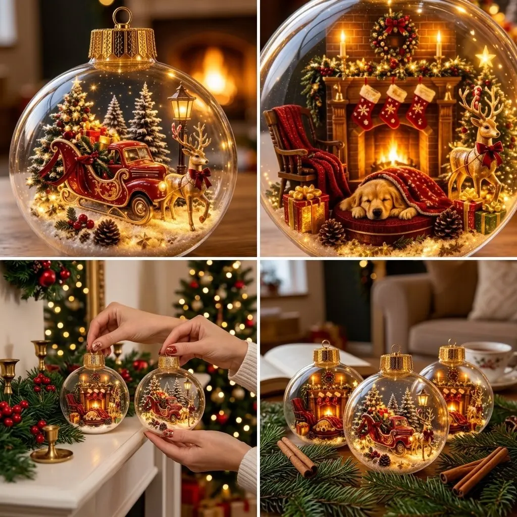 Transparent Xmas Bauble 3d Winter Scene Festive Tree Pendant Glowing Holiday Glass Sphere Hanging Christmas Decor