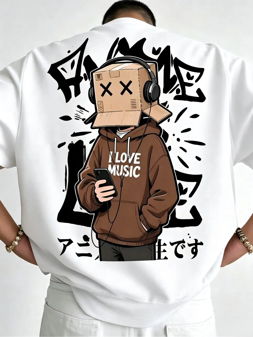 Amerikanisches Herren-Sommer-T-Shirt mit Kartonbox-Cartoon-Charakter-Buchstabendruck, mikroelastisch, atmungsaktiv, Rundhals, für Outdoor und Streetwear. – Detail 15