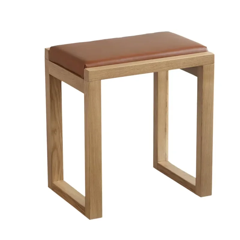 Footstool with Ash Wood Legs Padded Seat Dressing Table Piano Stool Entrance Bench Leather Ottoman