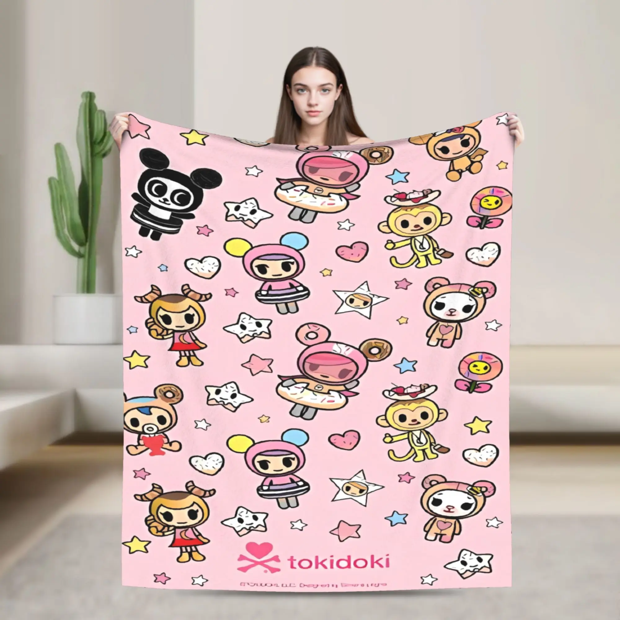 Tokidoki Full Character Collage Flannel Blanket  Soft Durable Throw Blanket for Outdoor Picnic Novelty Bedspread Sofa Bed Cover