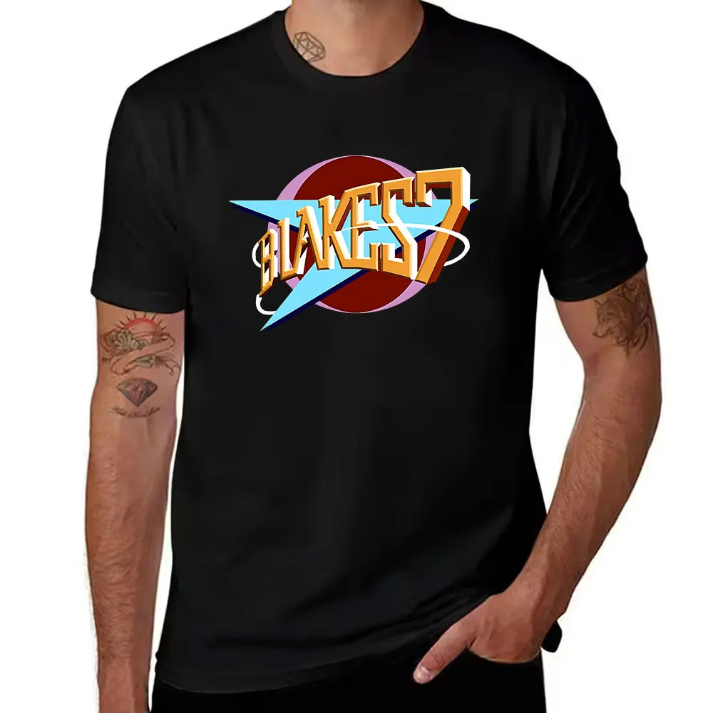 Men's Cotton Short Sleeve T-Shirt Retro Blakes 7 Sci-Fi Series Graphic Print Casual Tee for Daily Wear