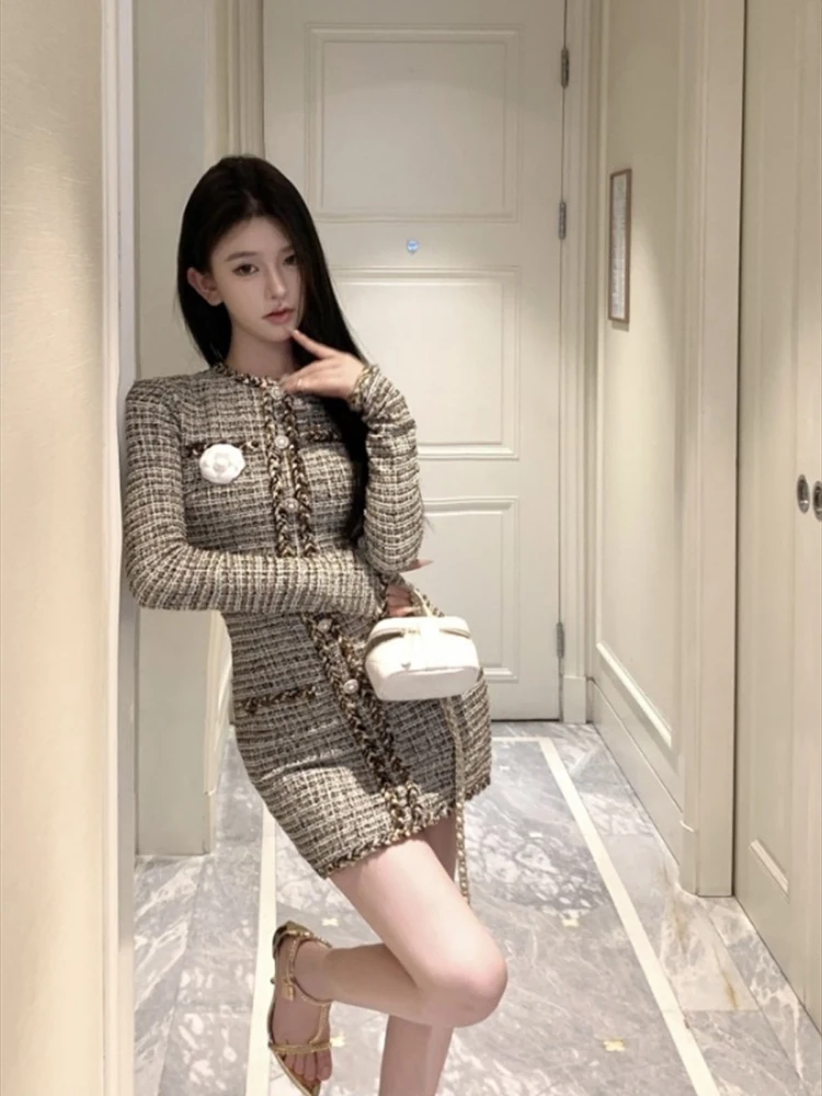 Vestido elegante De manga larga para Mujer, Mini Bodycorn con Base De cintura delgada De lana De otoño, novedad De 2025