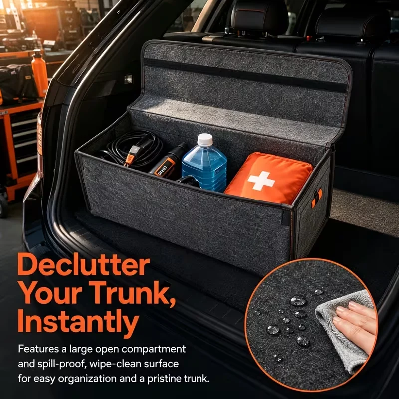 1PC 2mm Car Trunk Organizer Soft Felt Car Storage Bag Foldable Storage Box Handheld Design Car Storage Bag Odorless