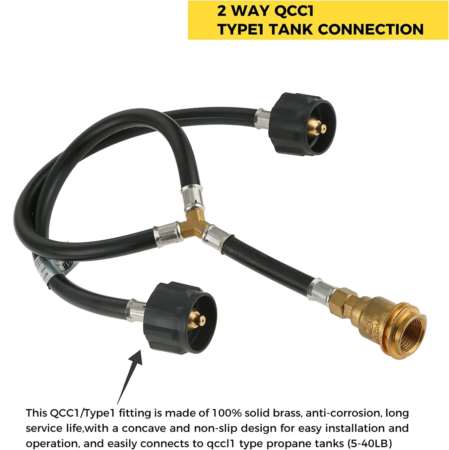 1set Propane Y Splitter 2-Way Hose Converter Pipe with Gauge Universal Qcc1/Type1 Inlet & POL/QCC1 Exit  Connect Tank Grill