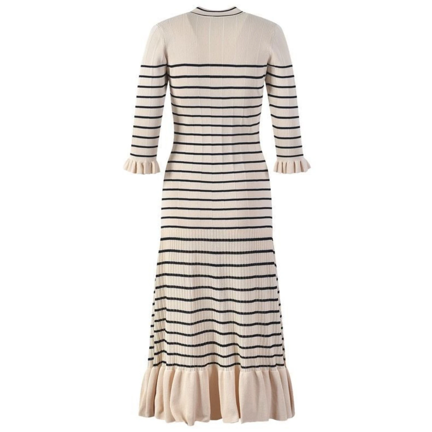 Summer 2025 Women Clothing  Five Point Sleeve Long Dress Stripe Single Breasted V Collar Maxi Dress  Office Lady Casual Tierred
