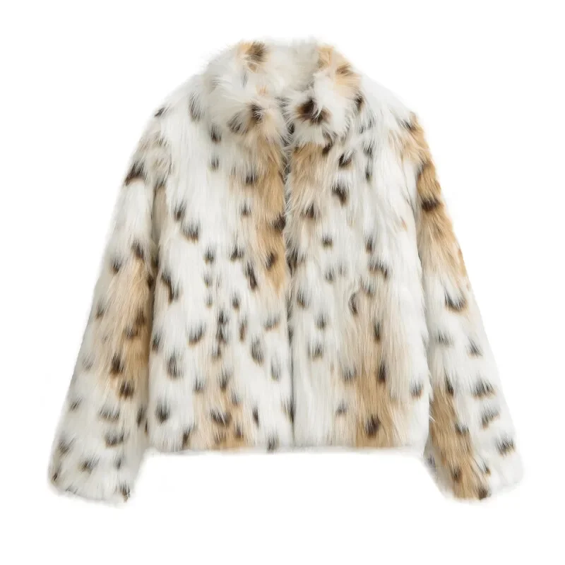 

Fashion Girls Faux Fur Coat Women Thick Warm Outerwear Luxury Lady Street Winter Loose Long Sleeves Animal Leopard Print Jacket