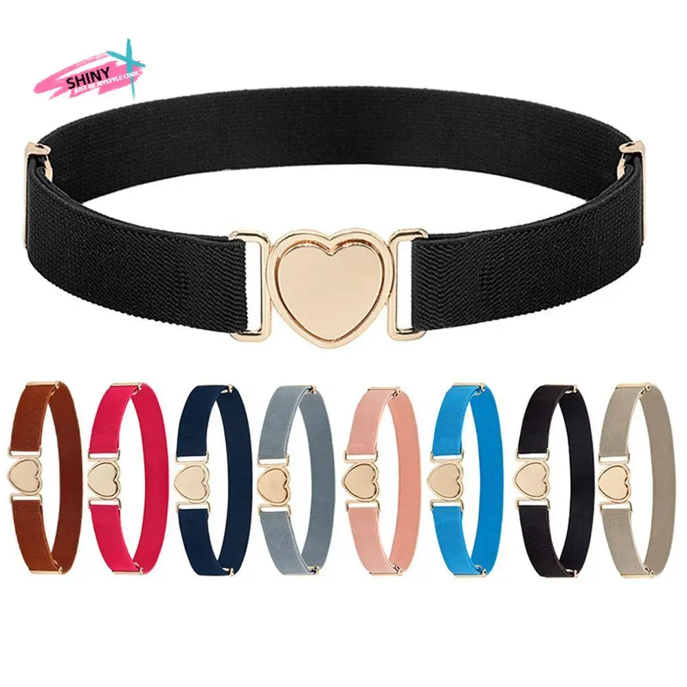

Simple Elastic Canvas Girl Solid Color Alloy Heart Shape Buckle Punch-free Waistband Waist Belt Children Stretch Belts
