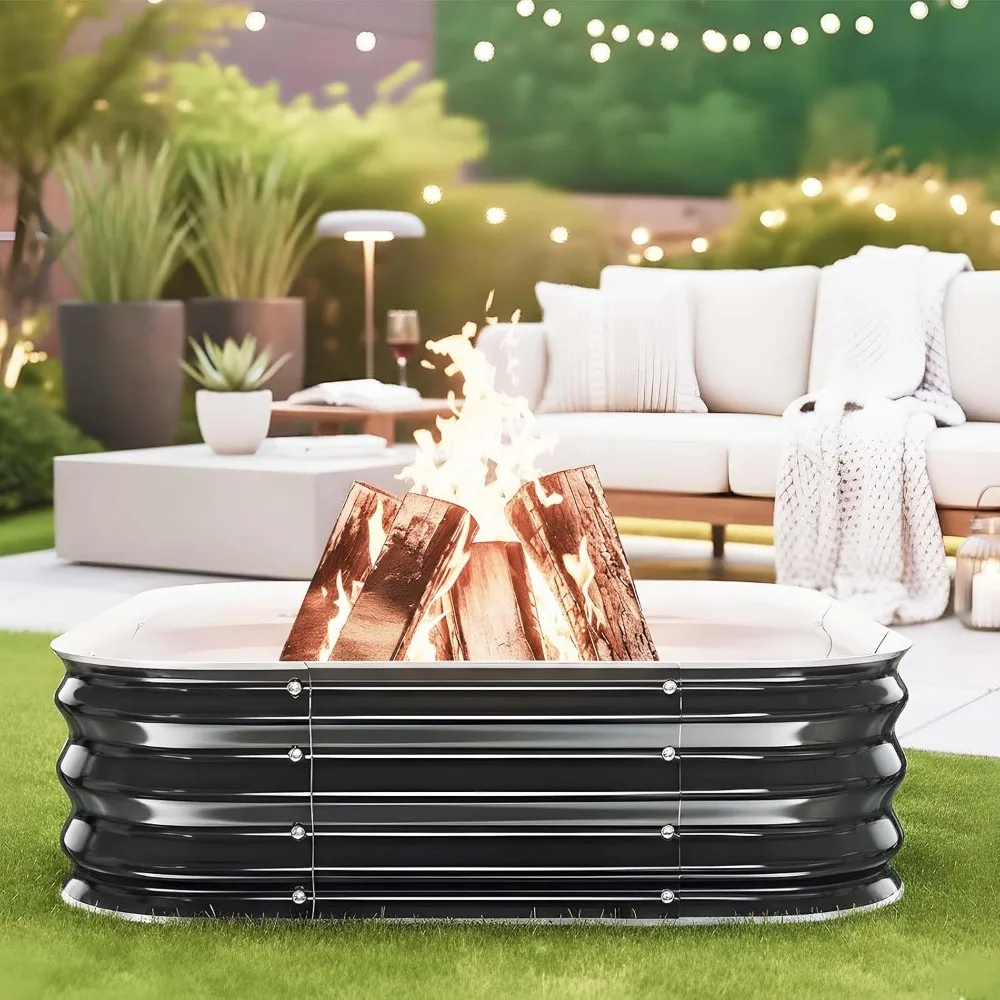 Fire Pit Ring,23in Heavy Duty Square Firepit for Outside,11'' Tall Galvanized Steel Bonfire Pits,Wood Burning Outdoor Fireplaces