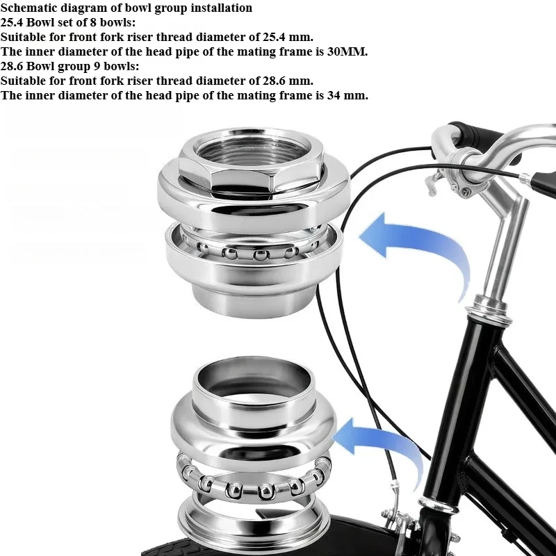25.4/28.6mm toothed bowl set: 1 set of bicycle front fork bowl, Pei Lin bearing, front bowl retaining bead.