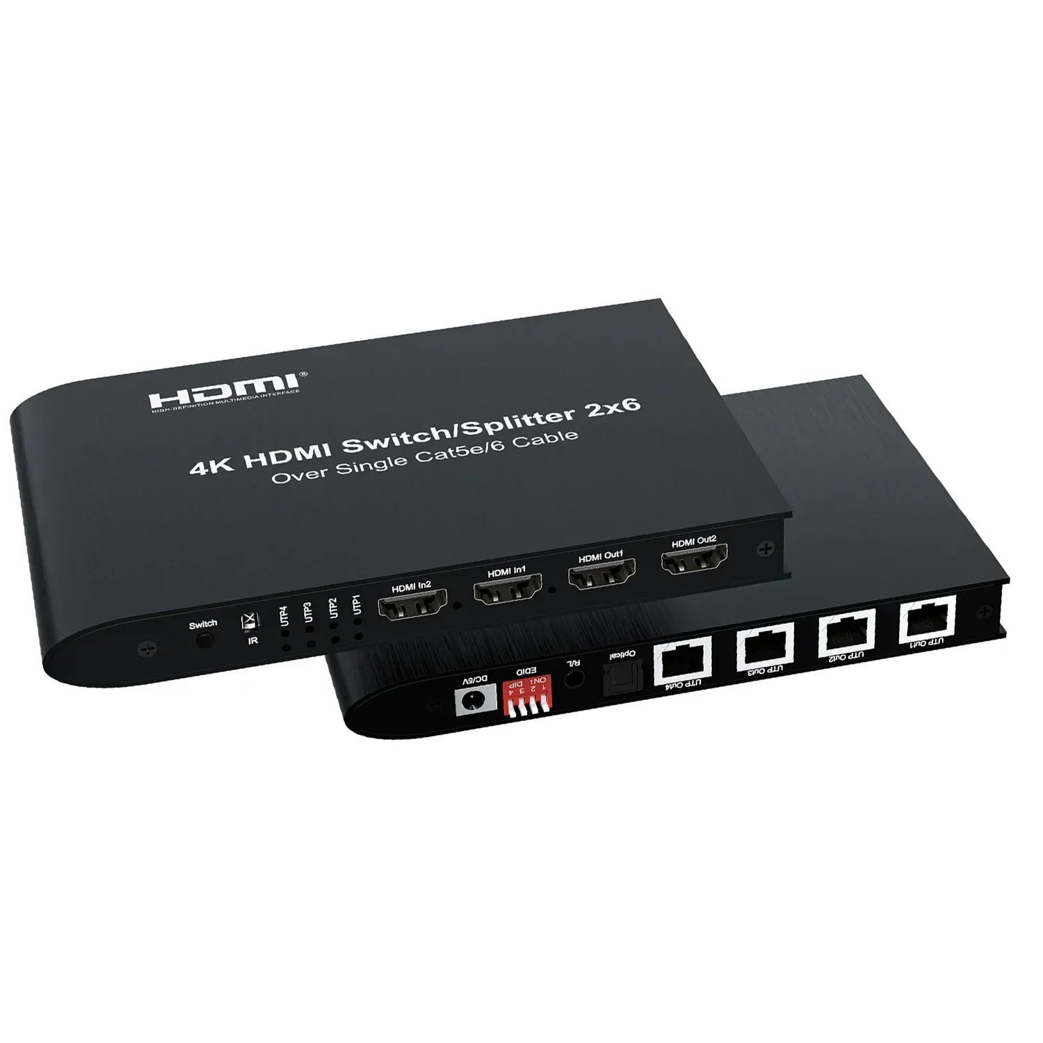 

4K 2x6 HDMI Switch Splitter Transmitter with 2 HDMI Port 4 RJ45 Network Cable Port Vs 4K 120M HDMI Ethernet Extender Receiver