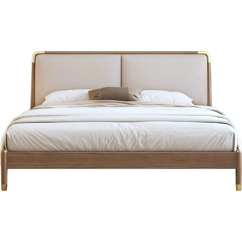 

Nordic full solid wood bed, leather 1.8 meters, bedroom ash wood 1.5 meters, modern simple double small apartment, flush edge