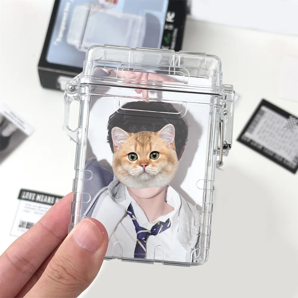 Transparent Acrylic Photo Card Storage Box With Lid Multi-use Idol Photo Organizing Case Cigarette Box Hanging Neck Card Case