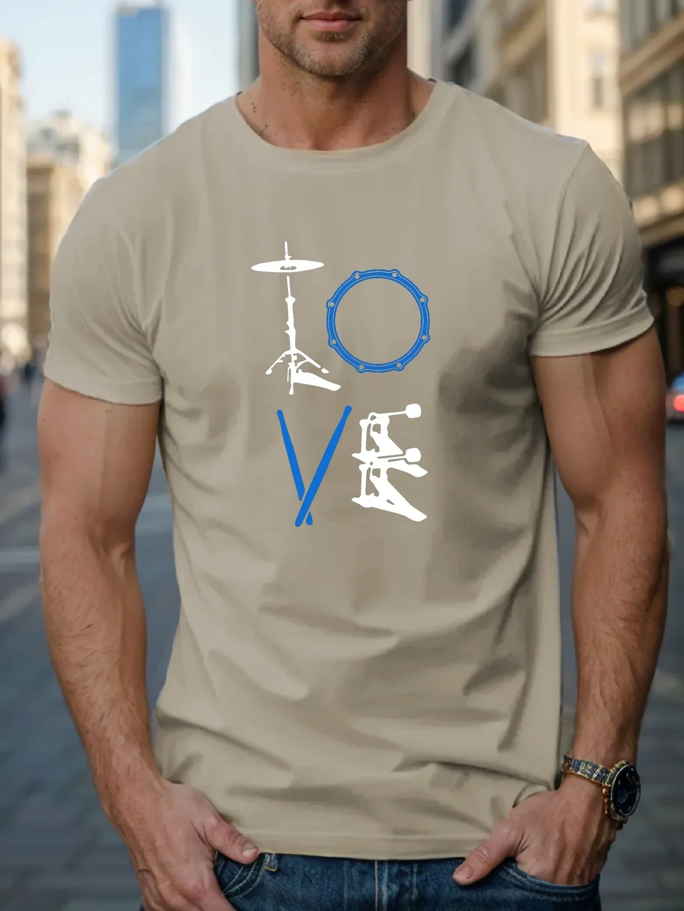 Funny Men's Drummer Love Drum Kit Graphic T-Shirt Music Lover Short Sleeve Tee Rock Band Casual Top