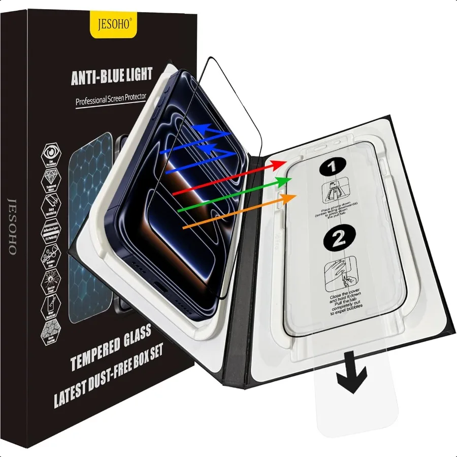 

Защитная пленка для экрана iPhone 17 Pro Max 6,9 дюйма, блокирующее синий свет, небьющееся закаленное стекло в стиле милитари, легкое в использовании