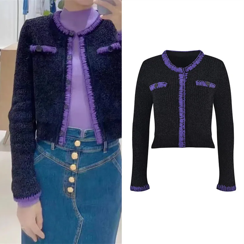 

Ele High-End Version Long Sve round Ne Color Blo Knitwear Sweater Outerwear Sweet Sle ort Length Women's Faion