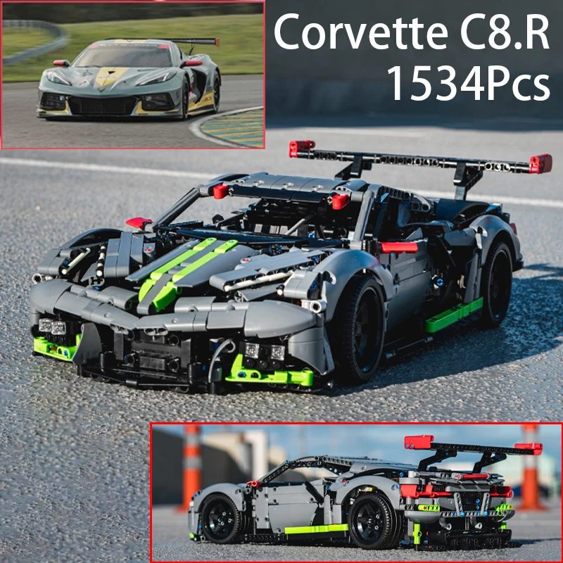 MOC Technical Corvette C8.R Champions Car Super Racing Model Building Blocks Speed Vehicle DIY Assembly Kids Toy Birthday Gifts