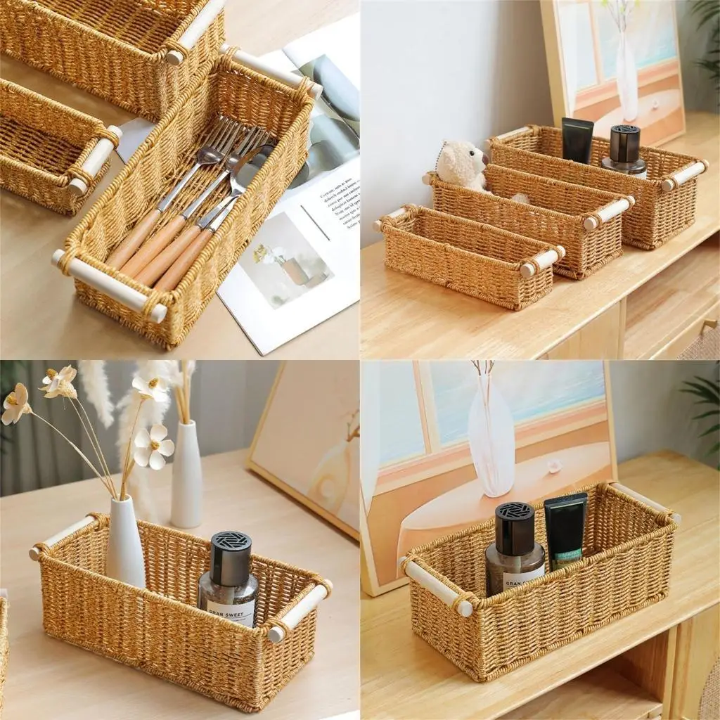 

652F Versatile Handmade Plastic Woven Storage Baskets for Decoration and Storage Versatile Use Organizers Home Accessory