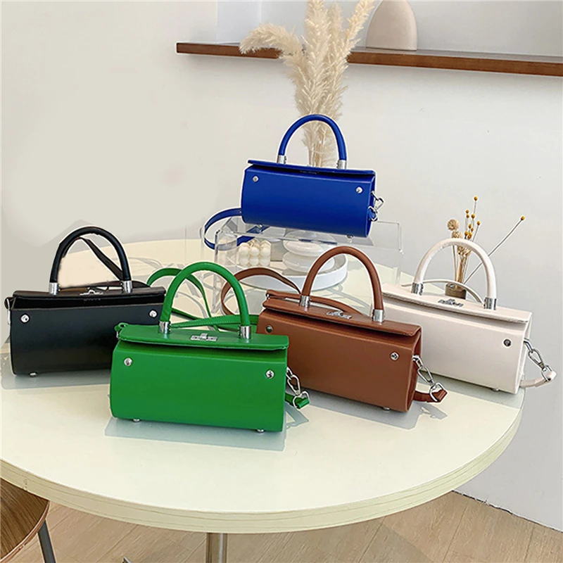 Cylindrical Handbags For Women 2023 New Casual Solid Color Shoulder Bags Simple Messenger Bags Solid Color Vintage Square Bags