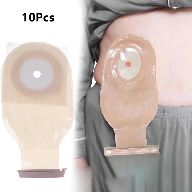 10pcs Drain valve One-piece System Colostomy Bags for Adults Disposable Colostomy Pouch Opening With Clip Closure