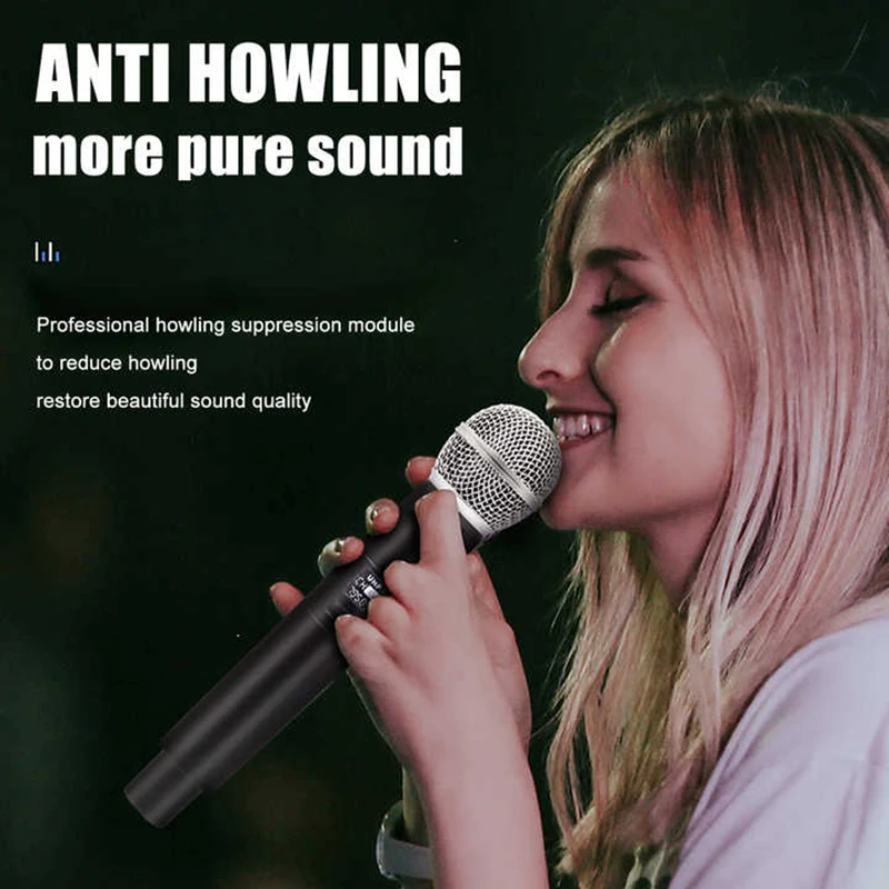 Wireless Dynamic Microphone System Portable Handheld Karaoke Microphone with Built-in Li Battery for Singing