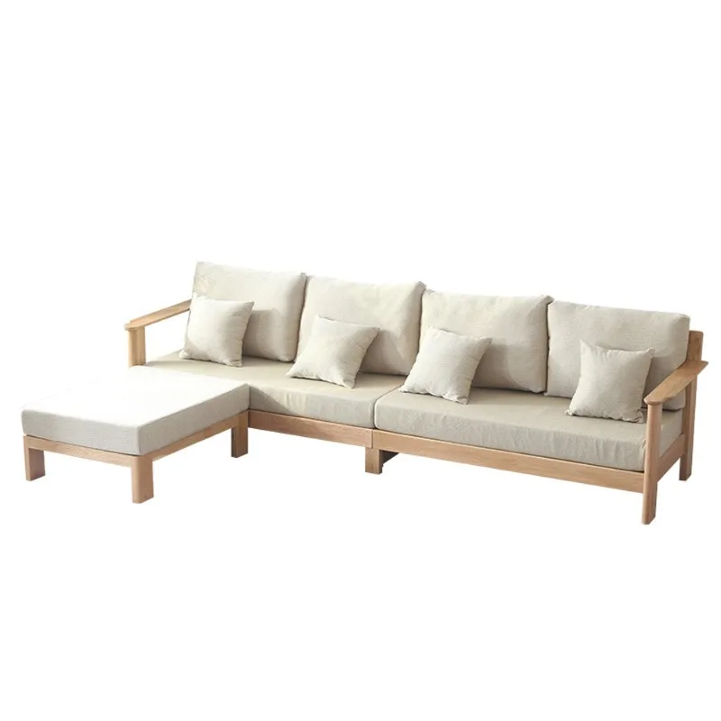

All solid wood sofa small apartment oak fabric corner sofa combination simple modern living room furniture