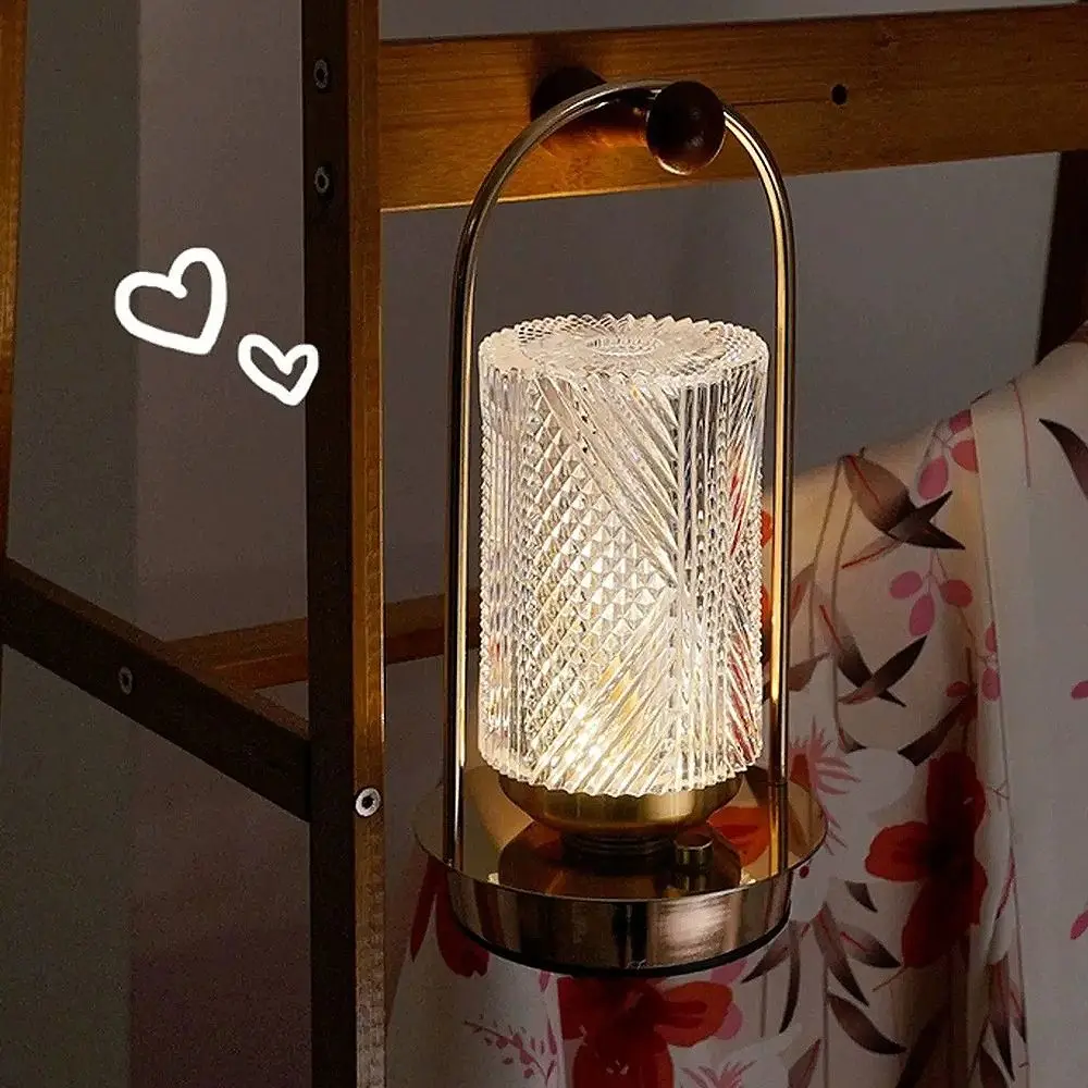 

Nordic Metal Table Lamp Touch Control 3 Light Colors Crystal Desk Lamp Wireless USB Rechargeable Portable Night Light