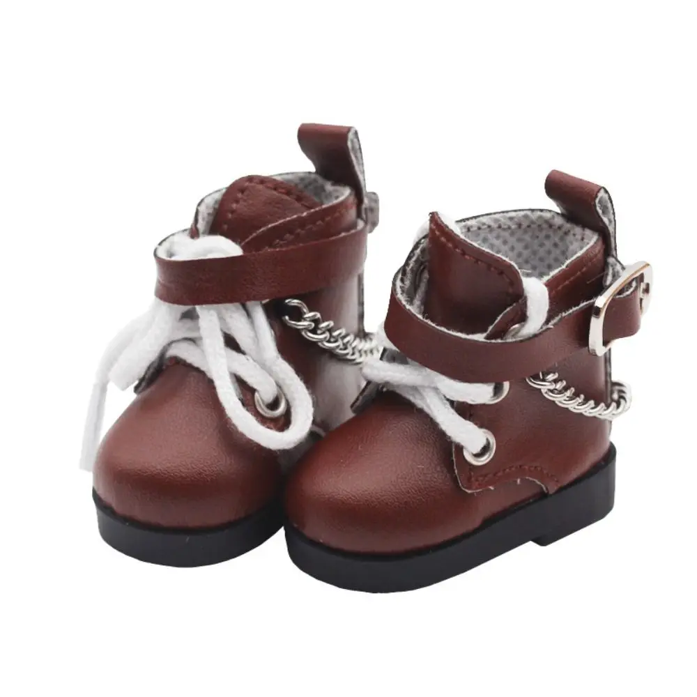 1 par de Mini zapatos de muñeca de cuero PU, zapatos con cadena, Mini 4,5*2cm, muñeca BJD, zapatos de PU, lindos zapatos para muñeca, botas para muñeca EXO, muñeca BJD 1/6
