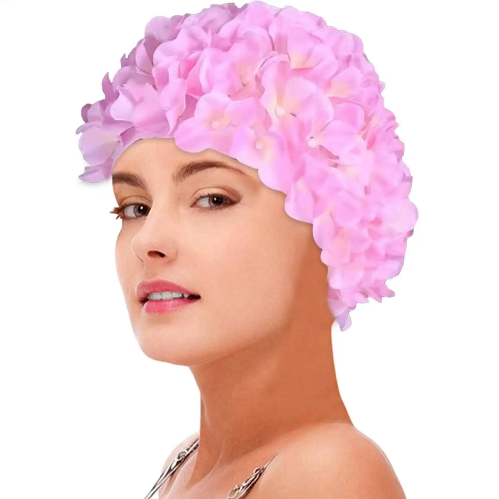 Schwimmen hut 3D Blütenblatt Schwimmen Caps Für Langes Haar Im Freien Frauen Mode Retro Blume Kappe Zarte Badekappe – Detail 2