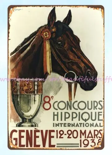 decor 1938 Geneva 8th International Horse Show Concours Hippique metal tin sign