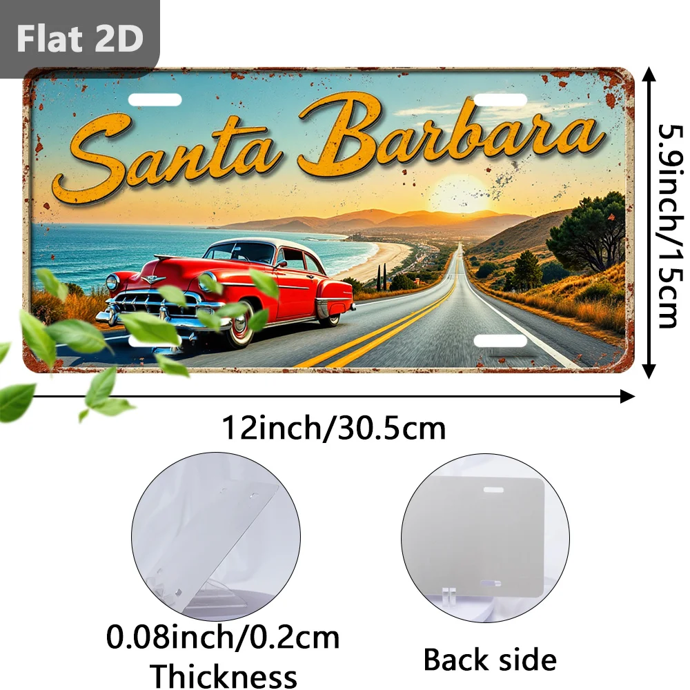 Vintage Santa Barbara Coast Road Metal Sign Retro Car License Plate