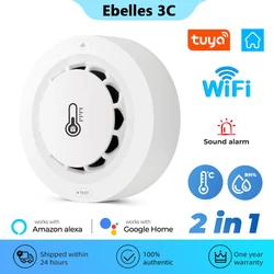 Tuya Wifi Rookmelder Temperatuur-En Vochtigheidsdetectie 2 In1 Brandbeveiliging Rookmelder Sensor Smart Life Brandweerman