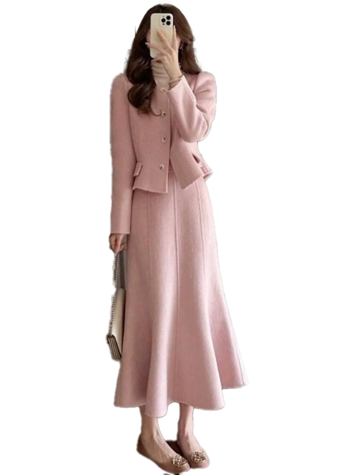 

Ele Spring Autumn plus Size Faion Set with Top And Skirt in Rich Fabric Long Sve Button up Polyester Blend