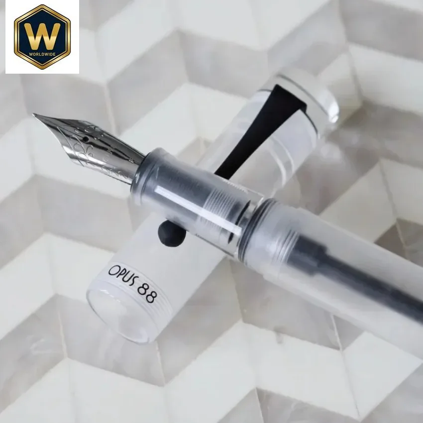 OPUS 88 KOLORO White Resin Fountain Pen - German F/M/B Nib (0.5/0.7/1.0MM), Portable Gold High-end Writing Office Stationery
