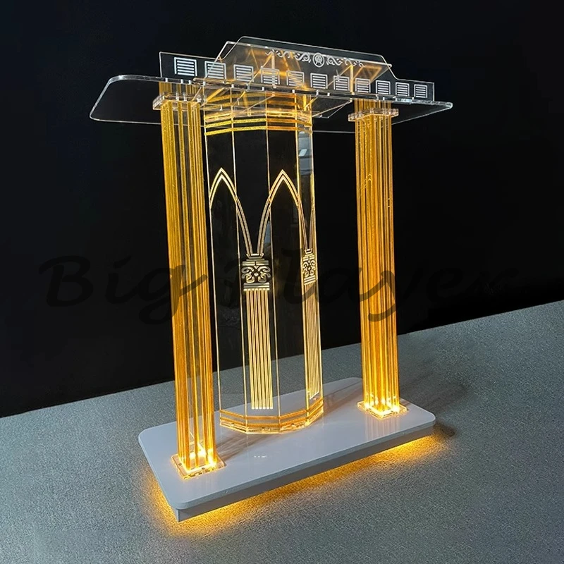 طاولة يردد كريستال أوروبية مخصصة، طاولة محاضرة متقاطعة، طاولة Affidavit، مكبر صوت شفاف مضيء من الأكريليك #5