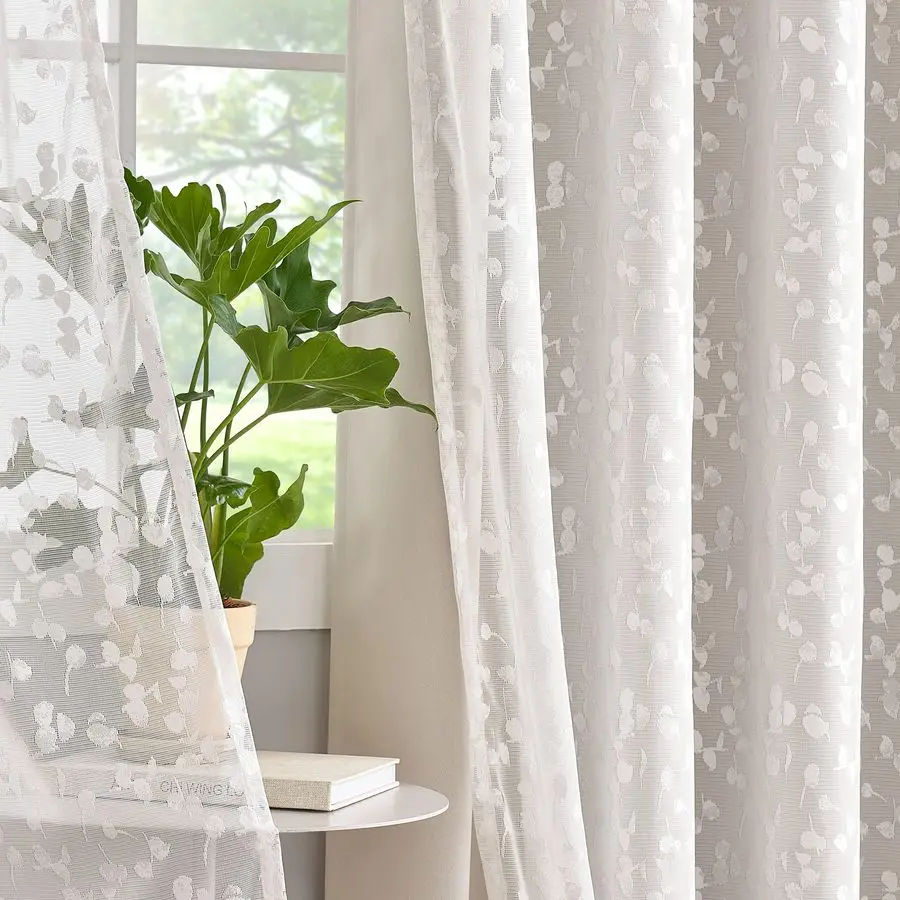 

Комплект из 2 полупрозрачных штор с кружевным узором и 2 полностью затемняющих штор для затемнения комнаты, бежевые, для спальни