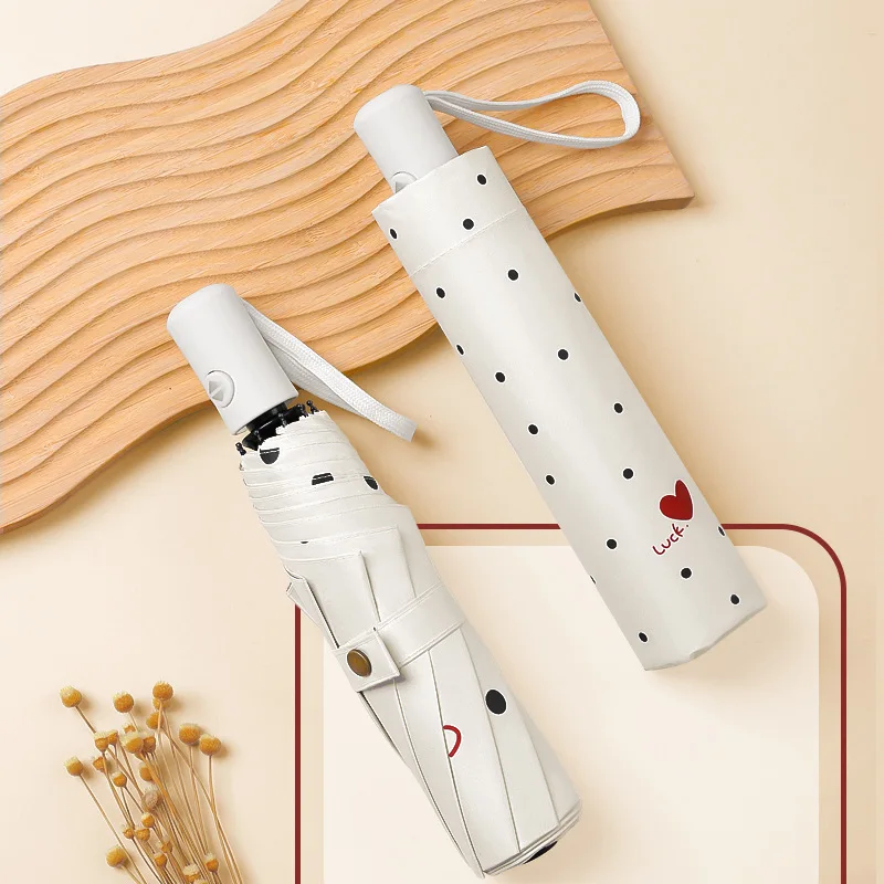 

Auatic Fre Sle Student Tee Fold Umbrella Women's Dual Purpose Sunade Rain Umbrella round Polka Dot Sunade Umbrella