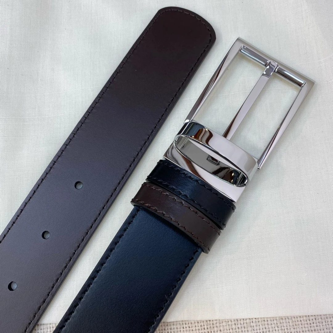 Luxury Men's Reversible Smooth Leather Belt Rotatable Pin Buckle Black Brown Dual‑Sided Casual Business Formal Waist Strap