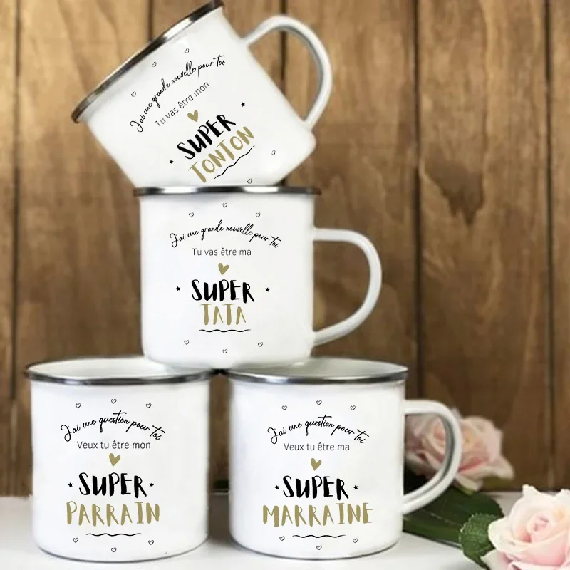 Taza esmaltada con estampado francés, tazas de café con leche para hermanos y amigos, tazas de anuncio de embarazo, la mejor Idea, regalos para Tata Marraine