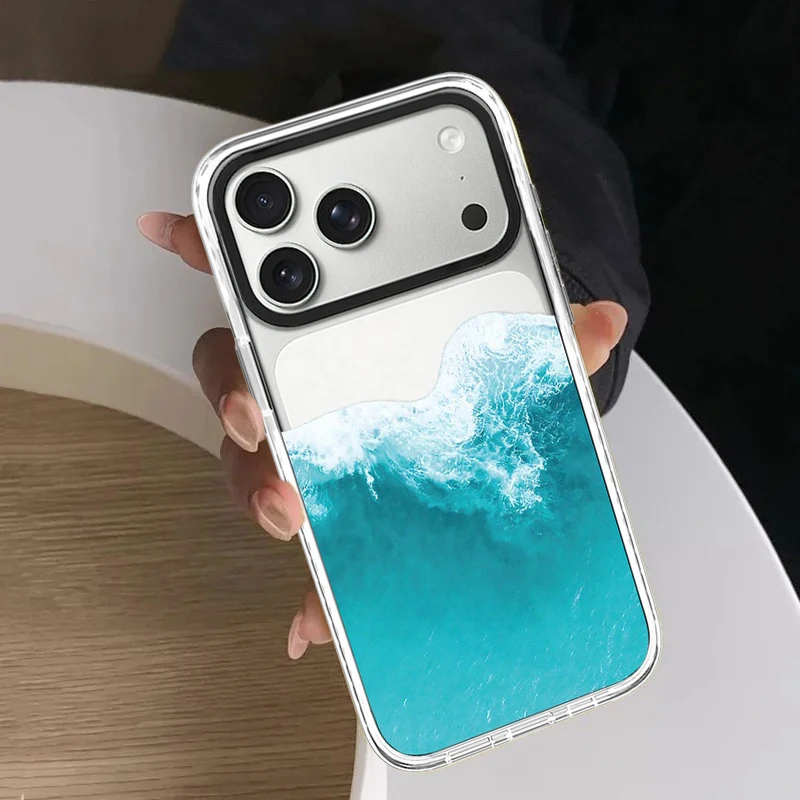 

Simple Blue Ocean Waves White Border Magnetic Impact Cover for IPhone 12 13 14 15 16 17 Pro Max Case for IPhone 17 Air