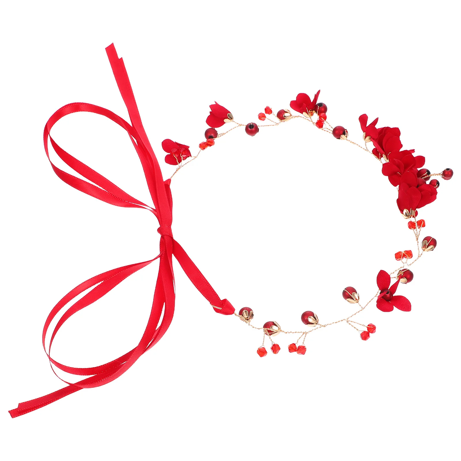 عصابة رأس على شكل زهرة حمراء للنساء غطاء رأس للعروس وحفلات الزفاف وإكسسوارات الشعر وحفلات التخرج ومجوهرات التخرج