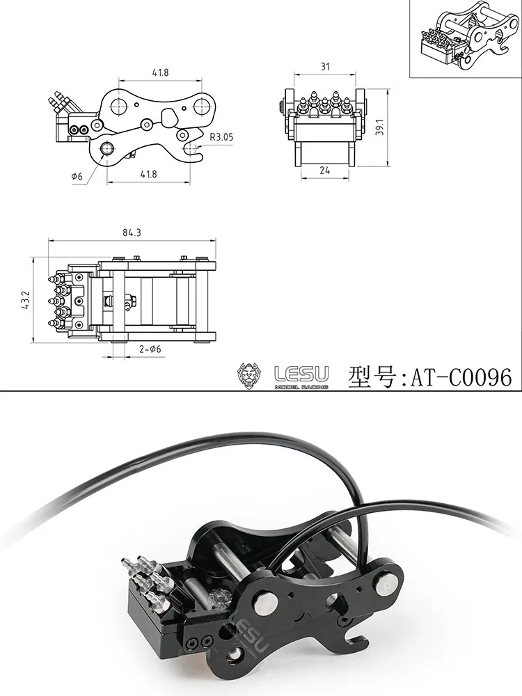 LESU Metall-Schnellkupplungsteile für 1/14 LR960 RC Digger Demolition Machine Aoue ferngesteuerter vollhydraulischer Bagger – Detail 1