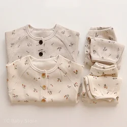 Baby Pajamas Floral Solid Color New Keep Warm Children's Clothing Pajama Baby Home Clothes Infant Autumn and Winter 2022