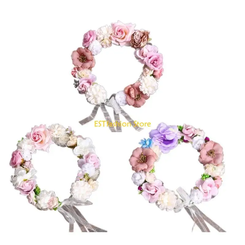 Y5GC زهرة عصابات العروس زهرة تاج الزفاف أكاليل الزهور لسوق المماطلة #2