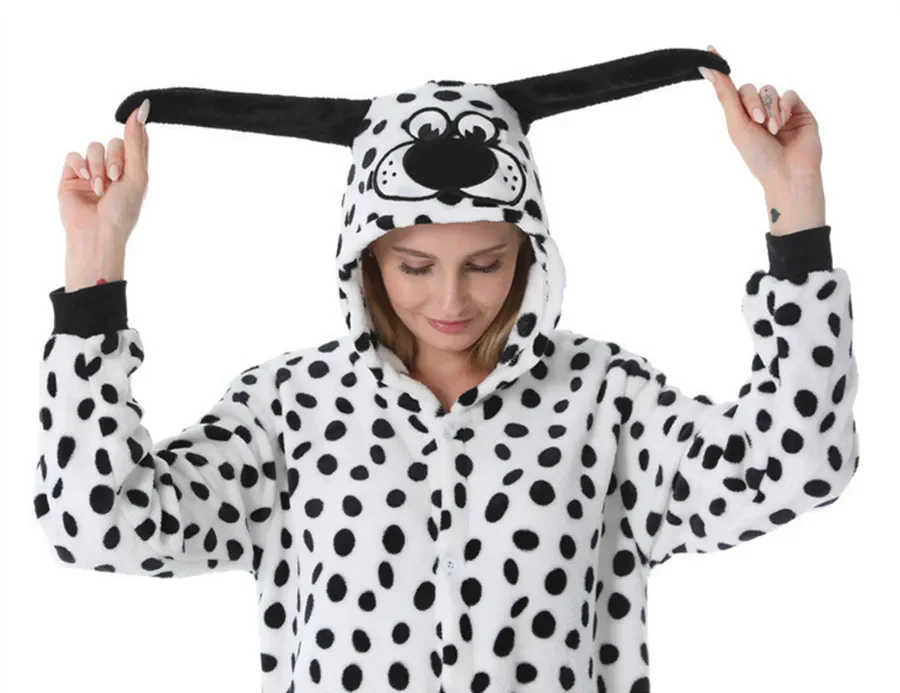 Dalmatian Adults Animal Cartoon Kigurumi Women\'s Men\'s Onesies Pajamas Cosplay Costume for Halloween and Carnival Party