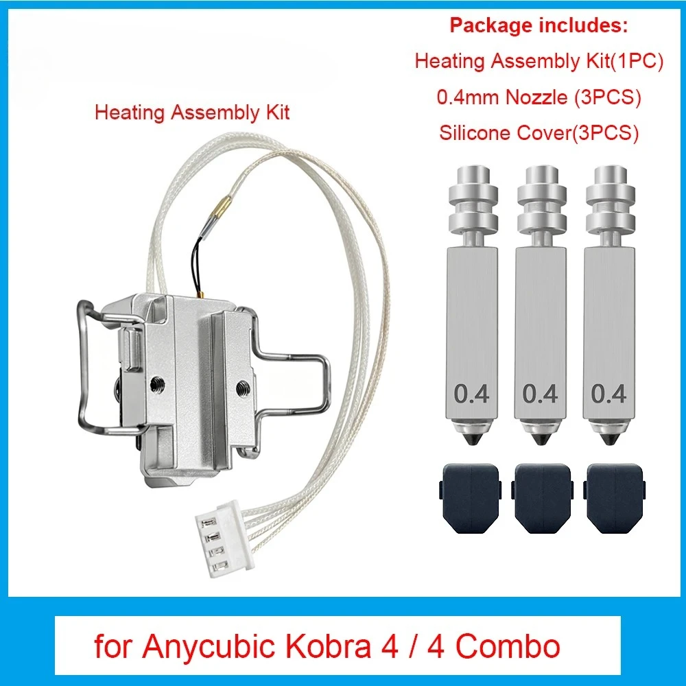 KLF for Anycubic Kobra 4 /4 Combo Heating Assembly Kit +0.25/0.4/0.6/0.8MM Nozzle Kit